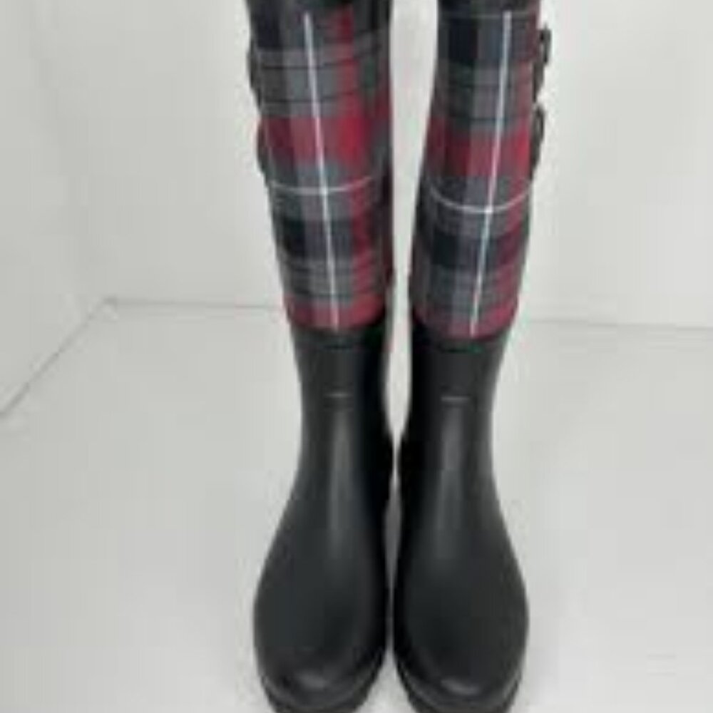 UGG Australia SABENE Black Rubber Rain Boot Plaid Upper 3457 
